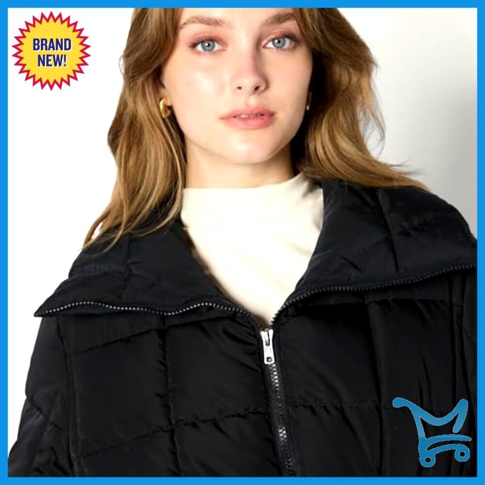 Oversized Square Quilted Puffer Jacket Adjustable Waist Y2K Chic Minimal Warm - Picture 4 of 7